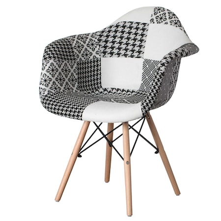 Fabulaxe Mid-Century Modern Style Fabric Lined Armchair with Beech Wooden Legs, Black and White QI004325.BW